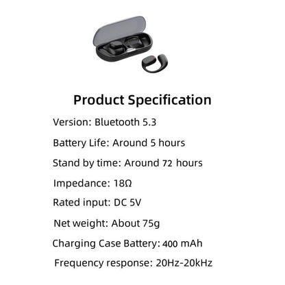 Enfun Wireless Earbuds Open Headphones, Long Play Back Earphones in Ear Waterproof with Microphone LED Display for Sports Running Earbuds